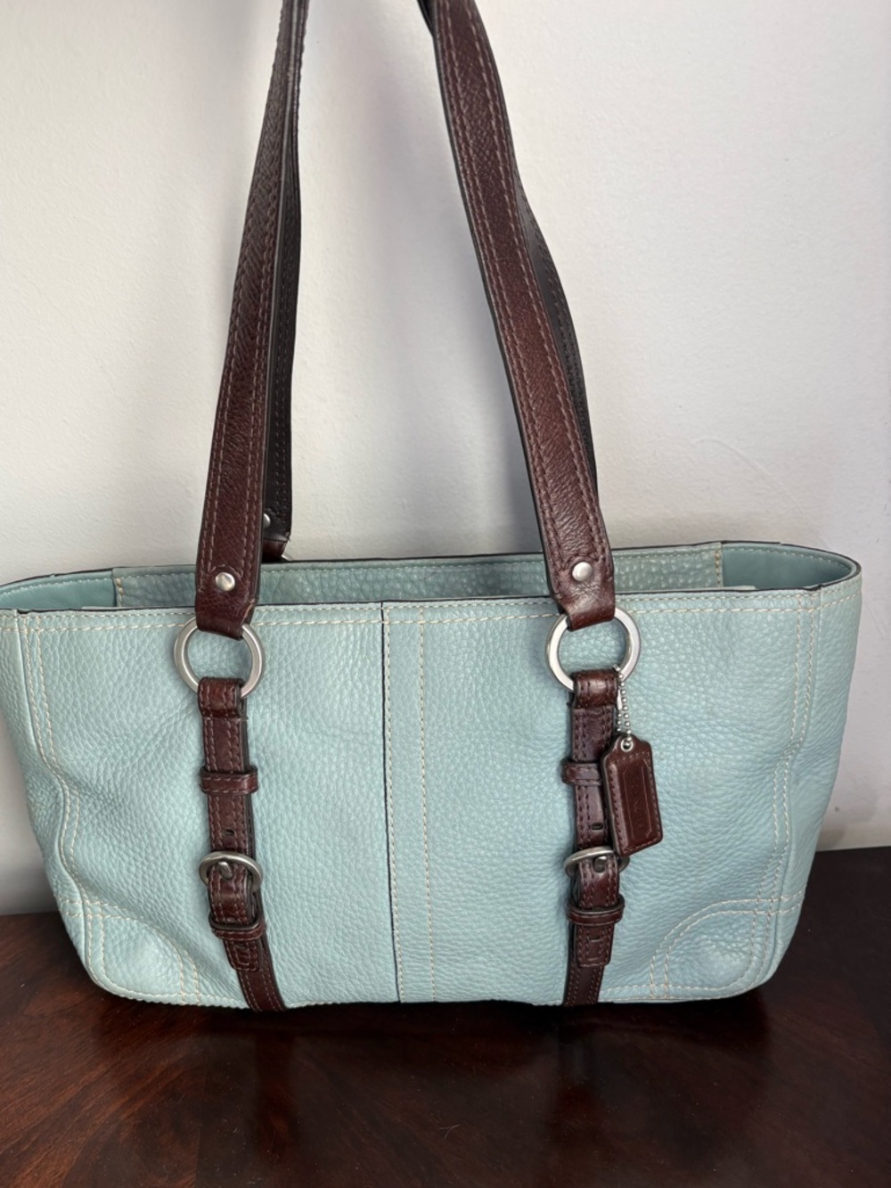 Coach Chelsea Dusty Blue Pebbled Leather Shoulder handbag